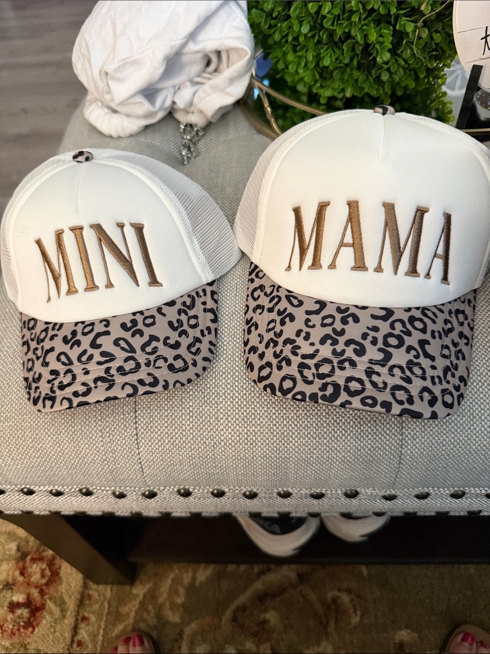 Mini Mama Kids Leopard-Print Trucker Hat - White and Brown